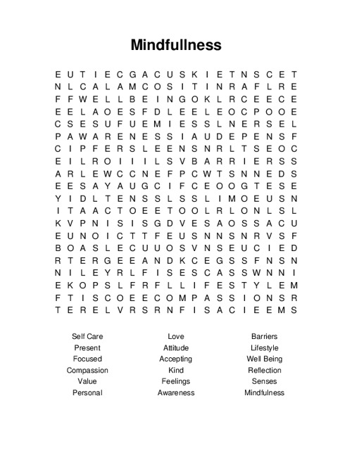 Mindfullness Word Search Puzzle
