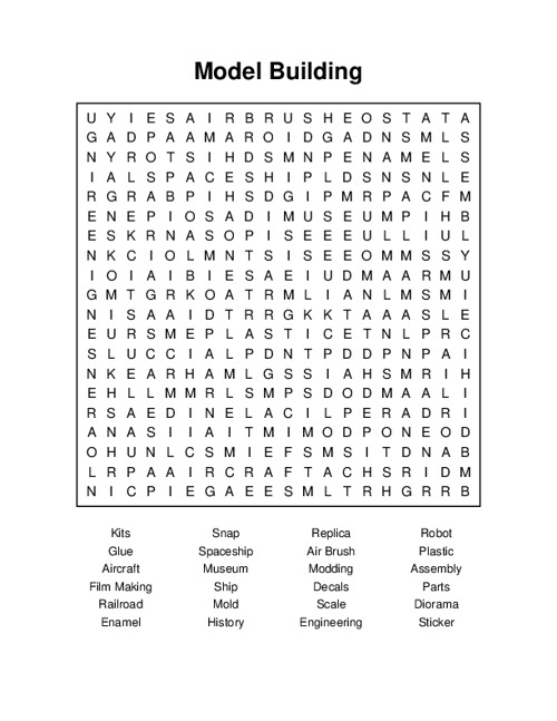Model Building Word Search Puzzle