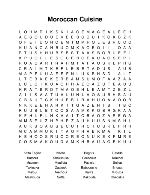 Moroccan Cuisine Word Search Puzzle