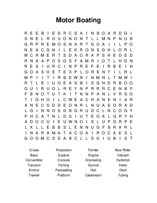 Motor Boating Word Search Puzzle