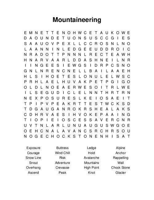 Mountaineering Word Search Puzzle