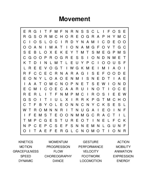 Movement Word Search Puzzle