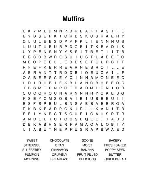 Muffins Word Search Puzzle