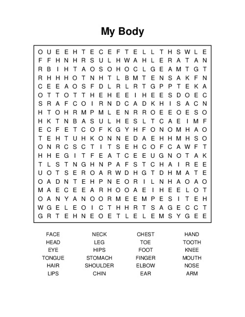 My Body Word Search Puzzle