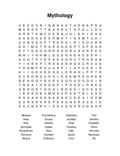 Mythology Word Search Puzzle