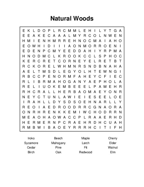 Natural Woods Word Search Puzzle