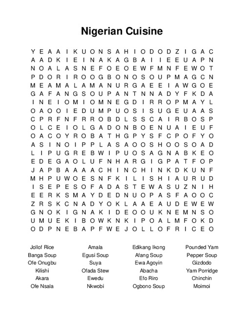 Nigerian Cuisine Word Search Puzzle