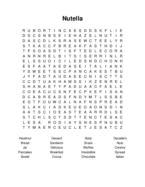Nutella Word Search Puzzle