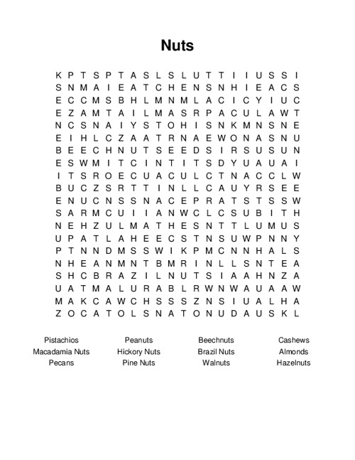 Nuts Word Search Puzzle