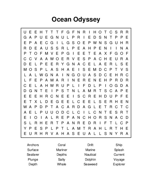 Ocean Odyssey Word Search Puzzle