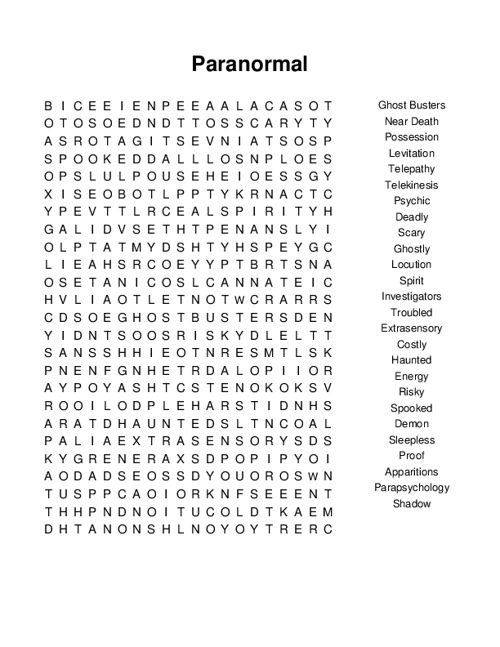 Paranormal Word Search Puzzle