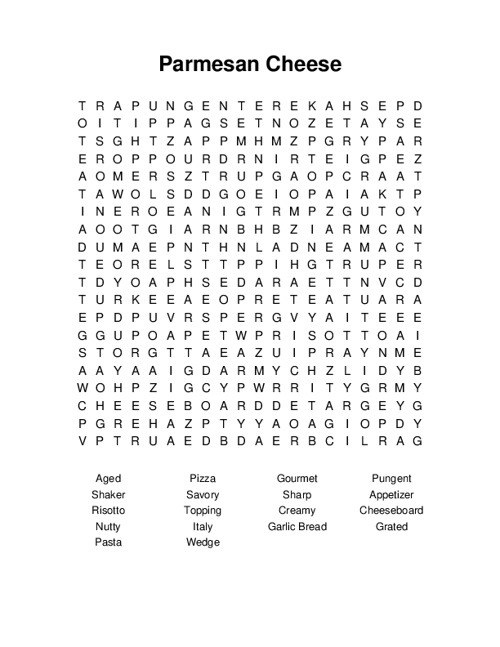Parmesan Cheese Word Search Puzzle