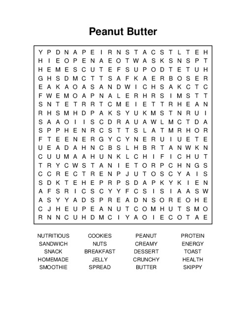 Peanut Butter Word Search Puzzle
