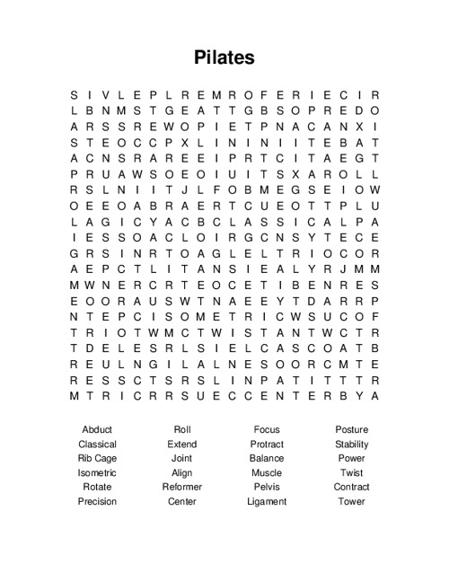 Pilates Word Search Puzzle