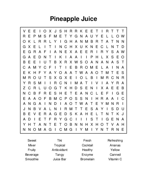 Pineapple Juice Word Search Puzzle