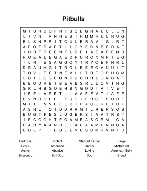 Pitbulls Word Search Puzzle
