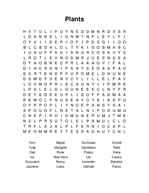 Plants Word Search Puzzle