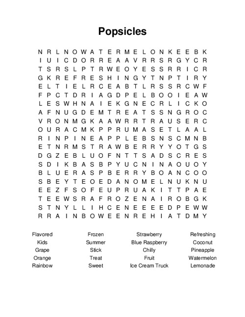 Popsicles Word Search Puzzle