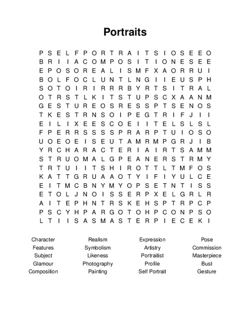 Portraits Word Search Puzzle