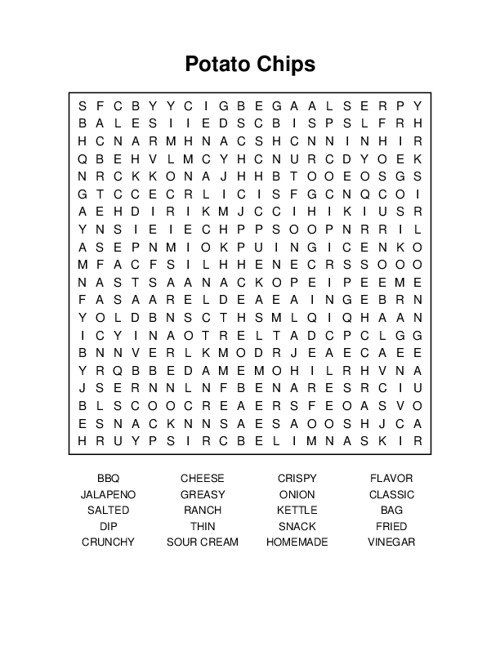 Potato Chips Word Search Puzzle