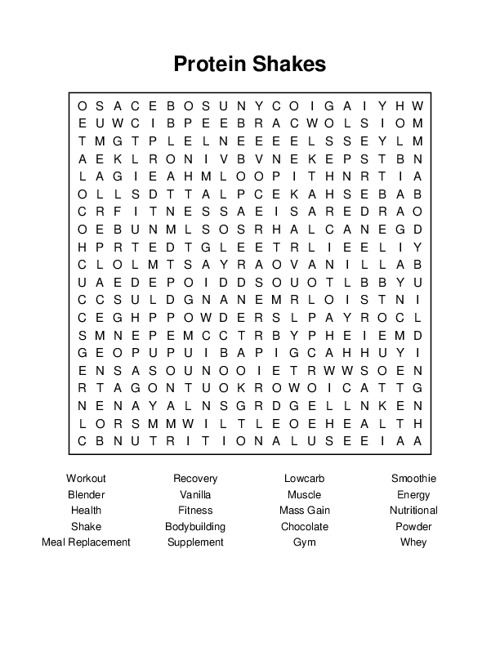 Protein Shakes Word Search Puzzle
