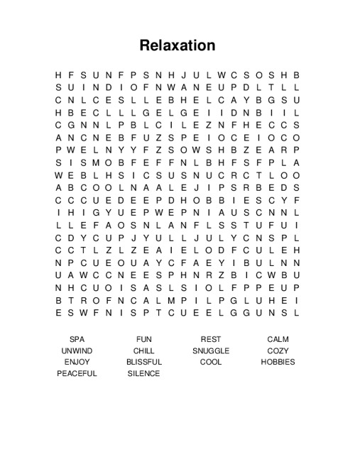 Relaxation Word Search Puzzle