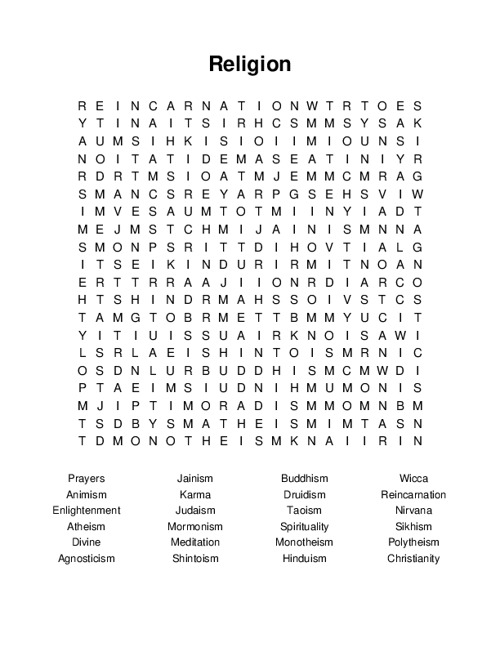 Religion Word Search Puzzle