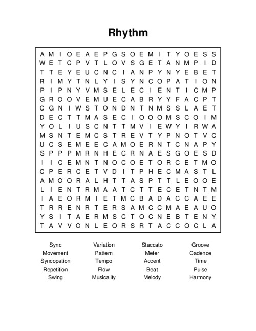 Rhythm Word Search Puzzle