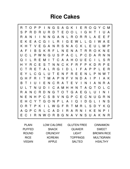Rice Cakes Word Search Puzzle