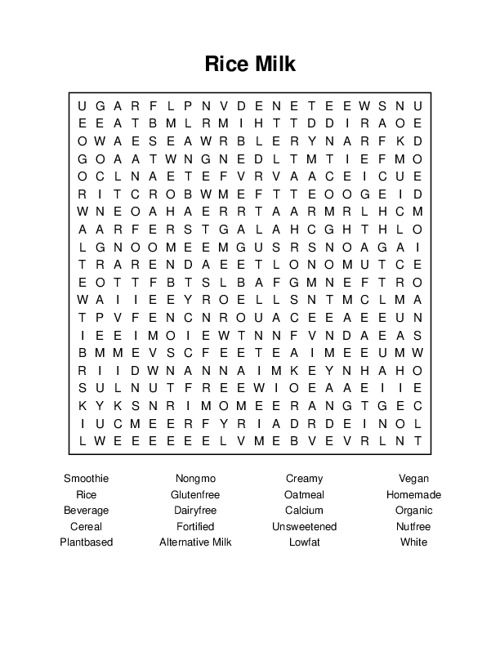 Rice Milk Word Search Puzzle