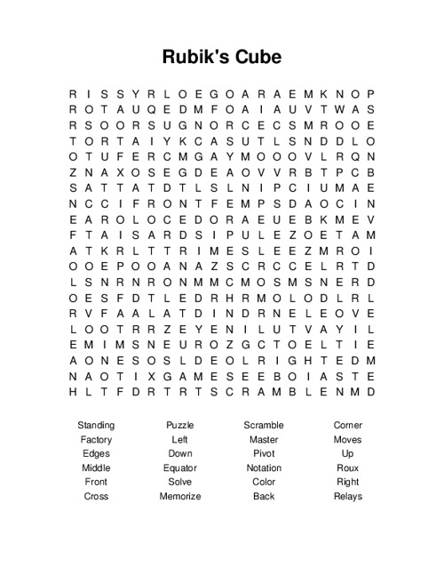 Rubiks Cube Word Search Puzzle