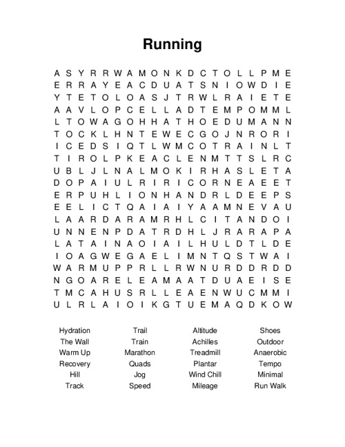 Running Word Search Puzzle