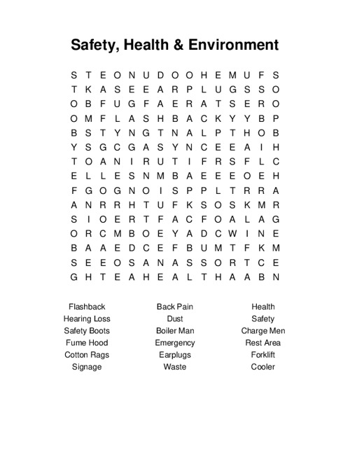 Safety, Health & Environment Word Search Puzzle