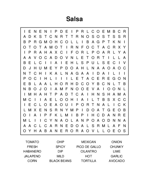 Salsa Word Search Puzzle