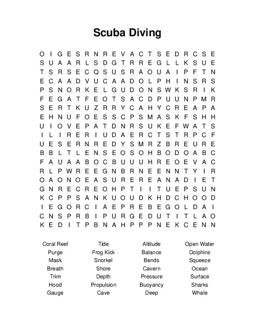 Scuba Diving Word Search Puzzle