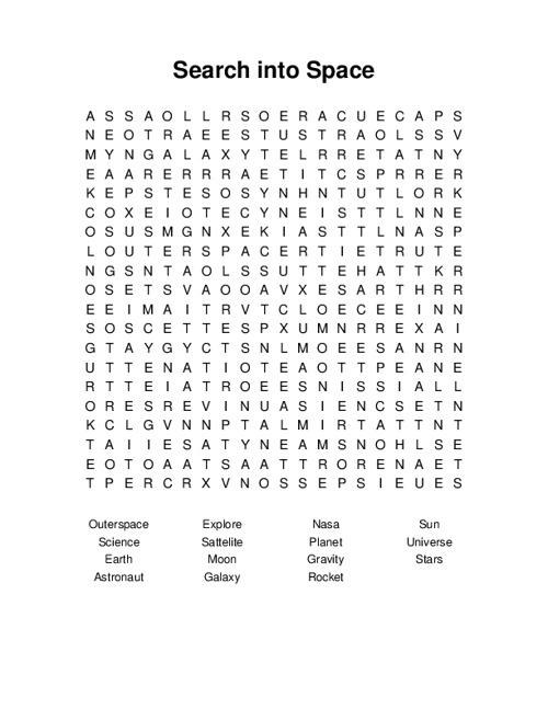 Search into Space Word Search Puzzle