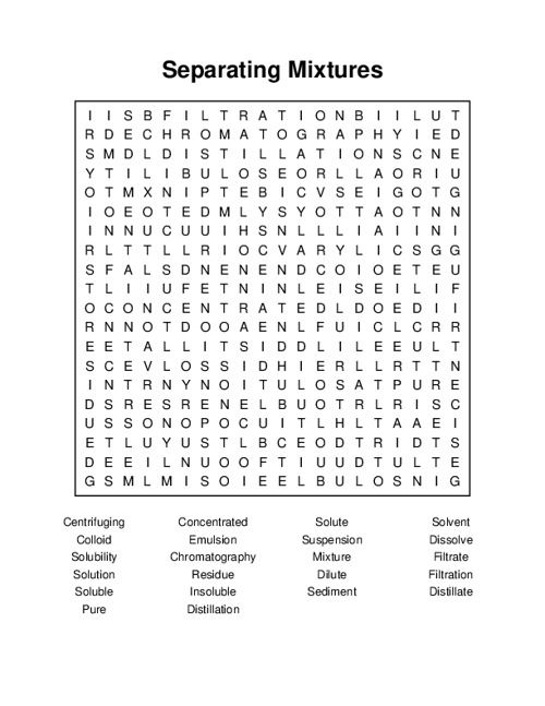 Separating Mixtures Word Search Puzzle