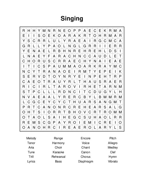 Singing Word Search Puzzle