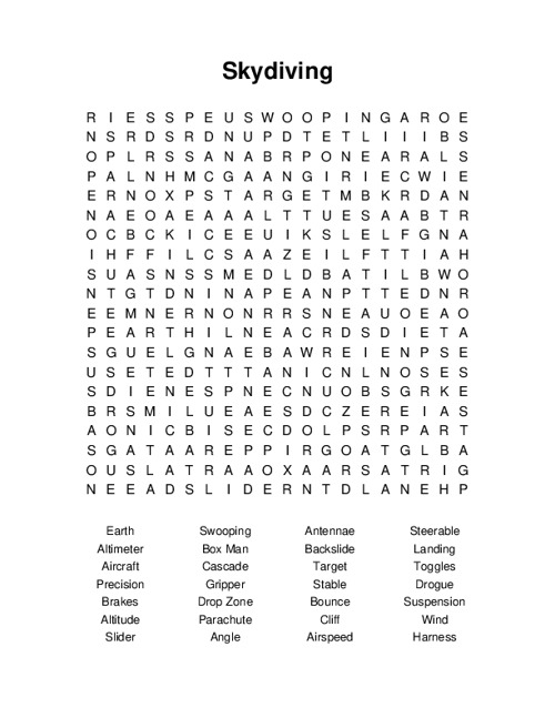 Skydiving Word Search Puzzle