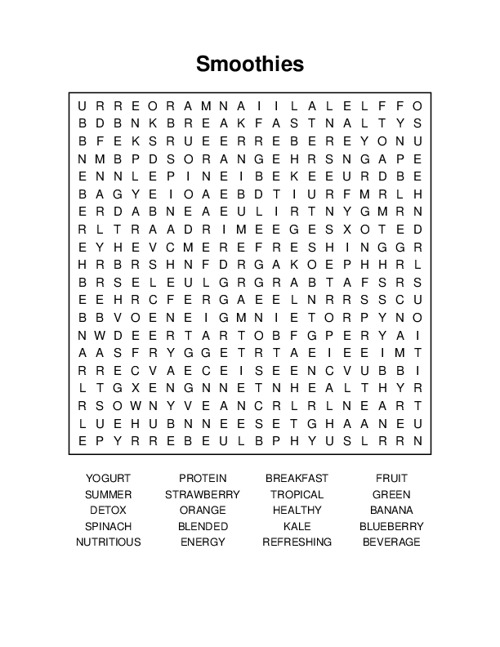 Smoothies Word Search Puzzle