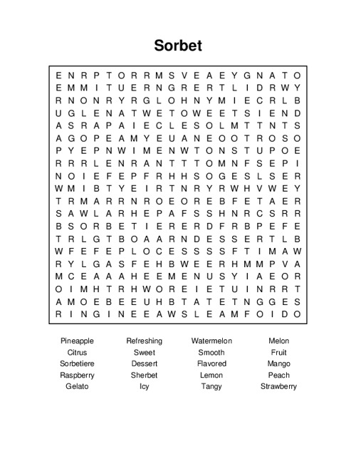 Sorbet Word Search Puzzle