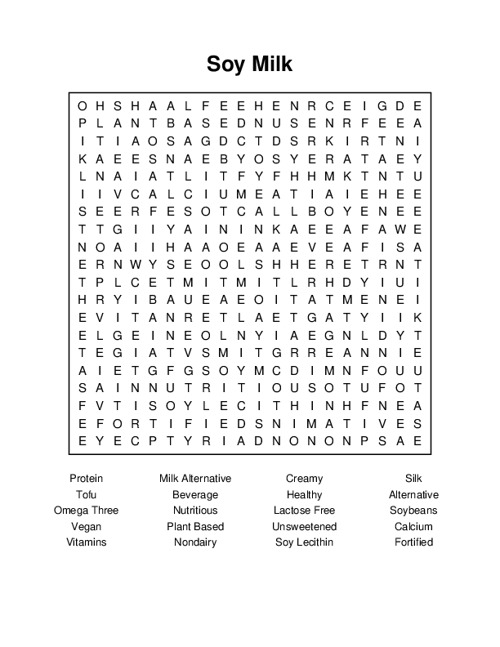 Soy Milk Word Search Puzzle
