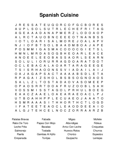 Spanish Cuisine Word Search Puzzle