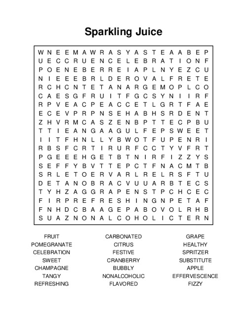 Sparkling Juice Word Search Puzzle
