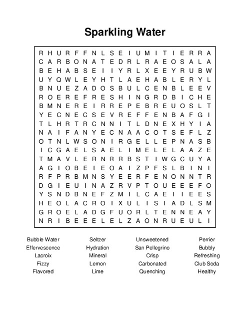 Sparkling Water Word Search Puzzle