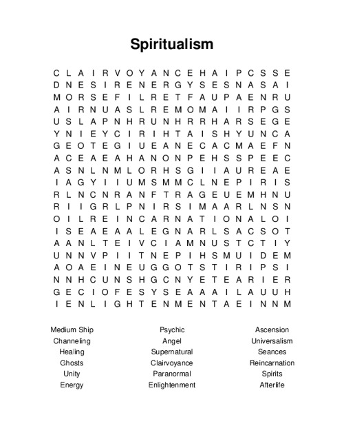 Spiritualism Word Search Puzzle