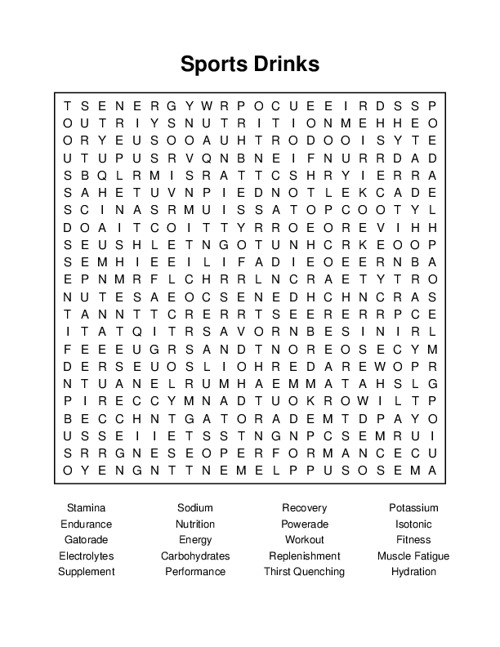 Sports Drinks Word Search Puzzle