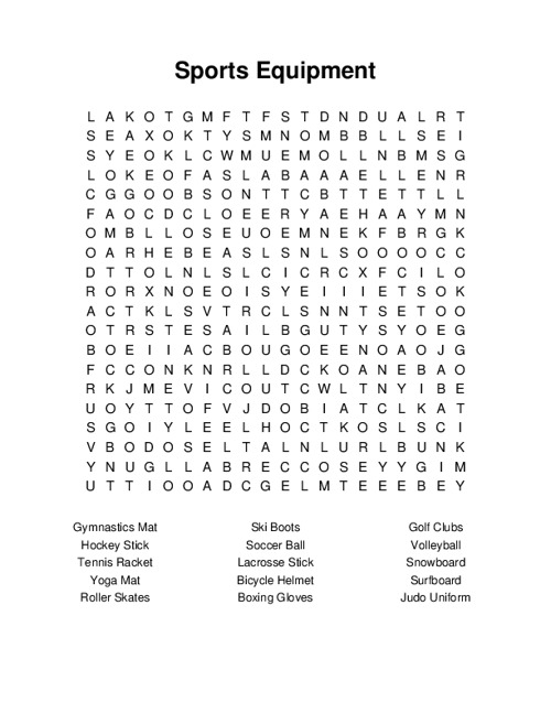 Sports Equipment Word Search Puzzle