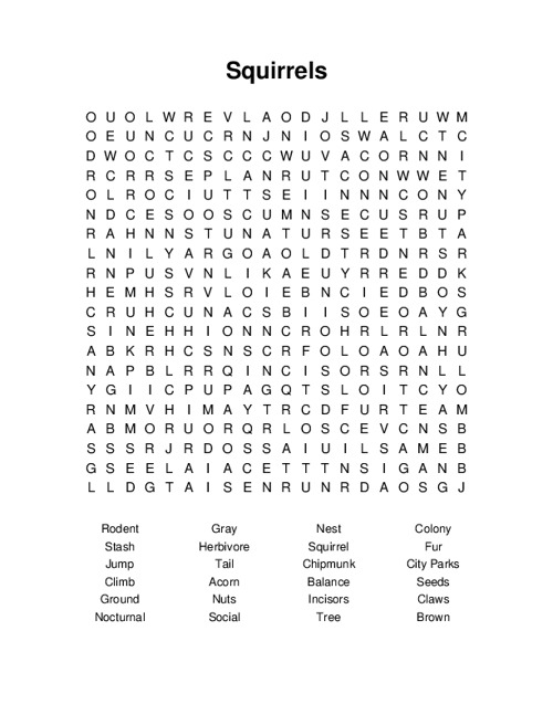 Squirrels Word Search Puzzle