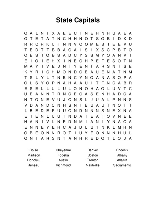 State Capitals Word Search Puzzle